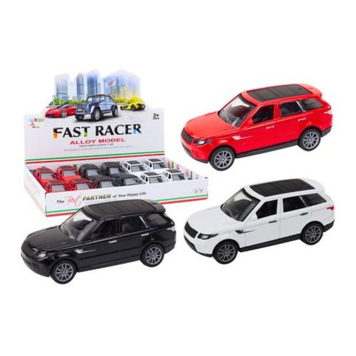 Leantoys Fast Racer fém játékautó, 1:36 méretarányú, die-cast, valósághű részletekkel, Többszínű, 1 db