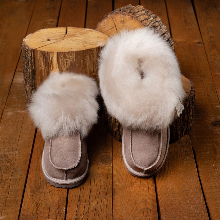 Дамски пантофи с пух Tofi Виктория, Бежов, 39