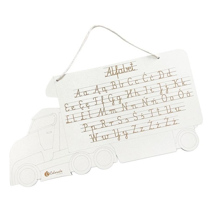 Tabla educativa din lemn, Colorado, alfabet, 49x25cm, set pentru invatare scrierea literelor
