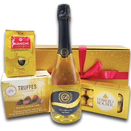 Pachet Festive Gold cu spumant, cafea și ciocolată