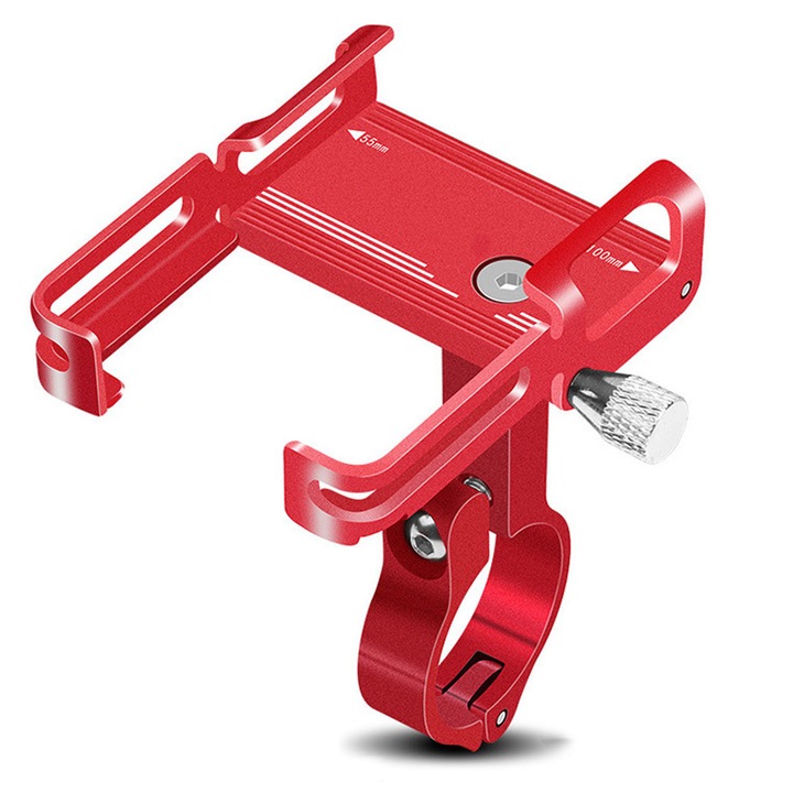 Suport telefon pentru bicicleta/motocicleta, ZGGZERG, detasabil, compatibil 55-100mm, Fixare Stabila, Brat de clema puternic, Antialunecare, Ideal Pentru bicicleta sau moto cicleta, Aluminiu, Rosu