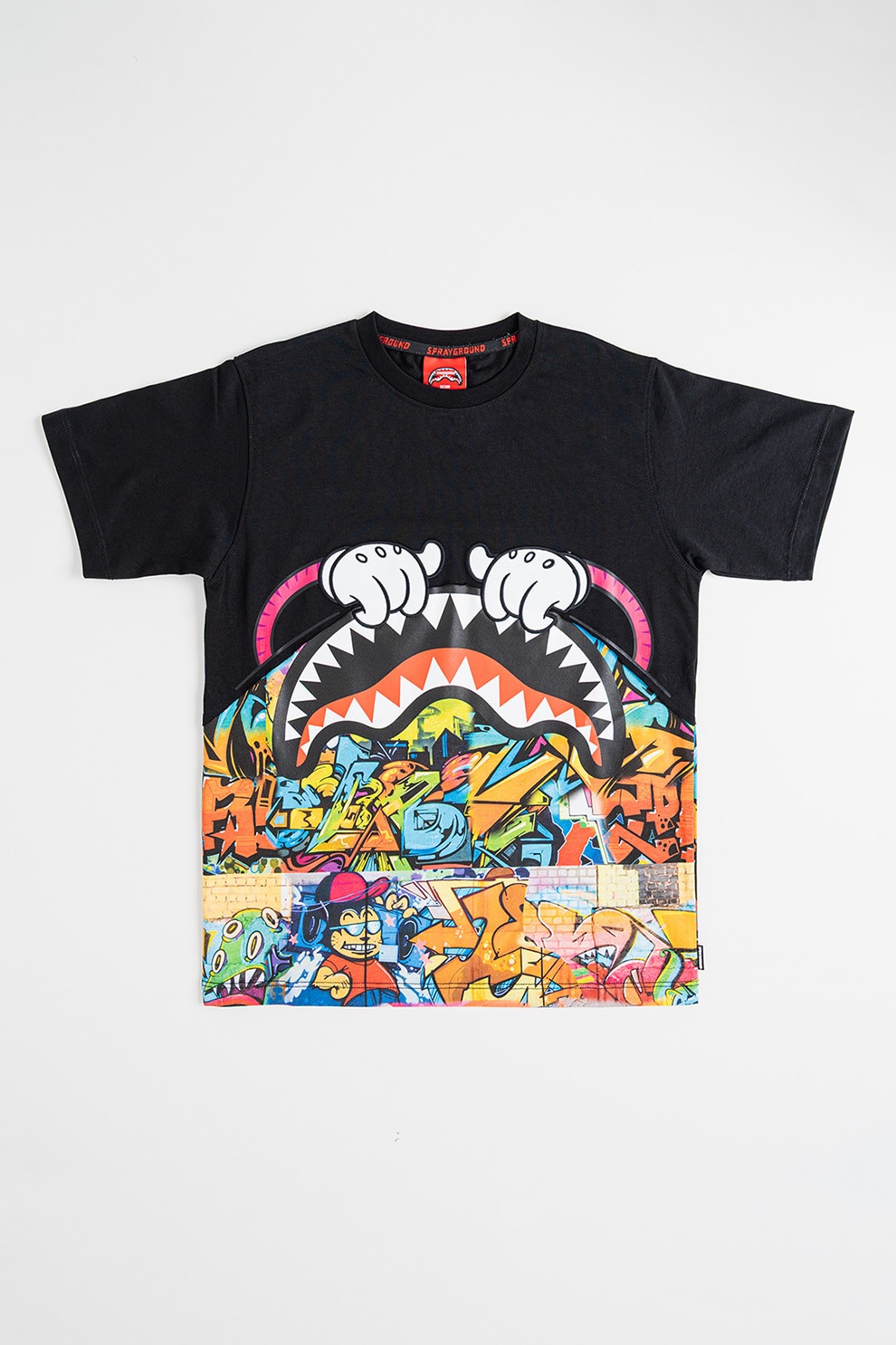 Sprayground, Tricou cu decolteu la baza gatului si imprimeu grafic, Negru, Multicolor, 170 CM