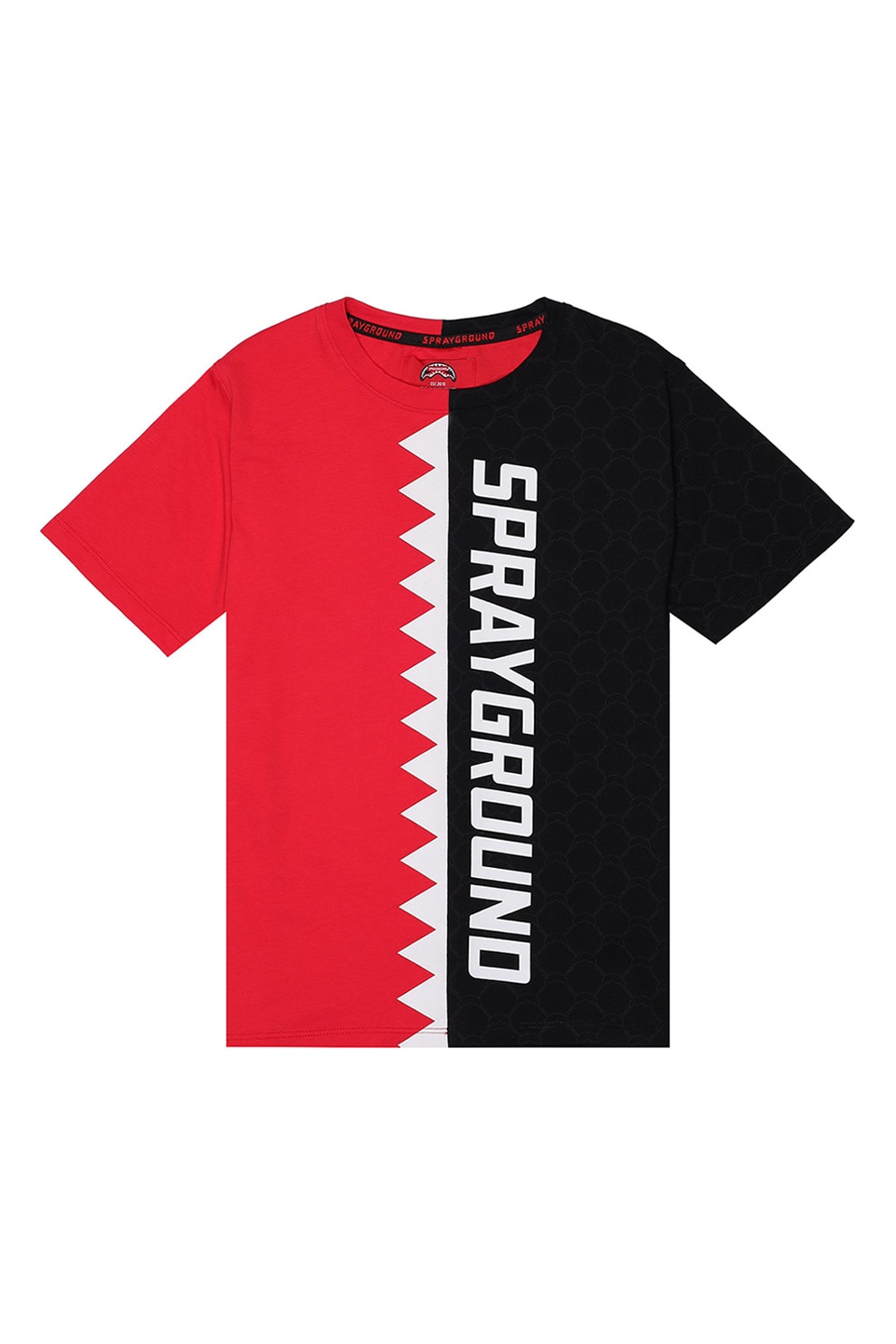 Sprayground, Tricou cu decolteu la baza gatului si model colorblock, Alb, Negru, Rosu vermillion, 170 CM