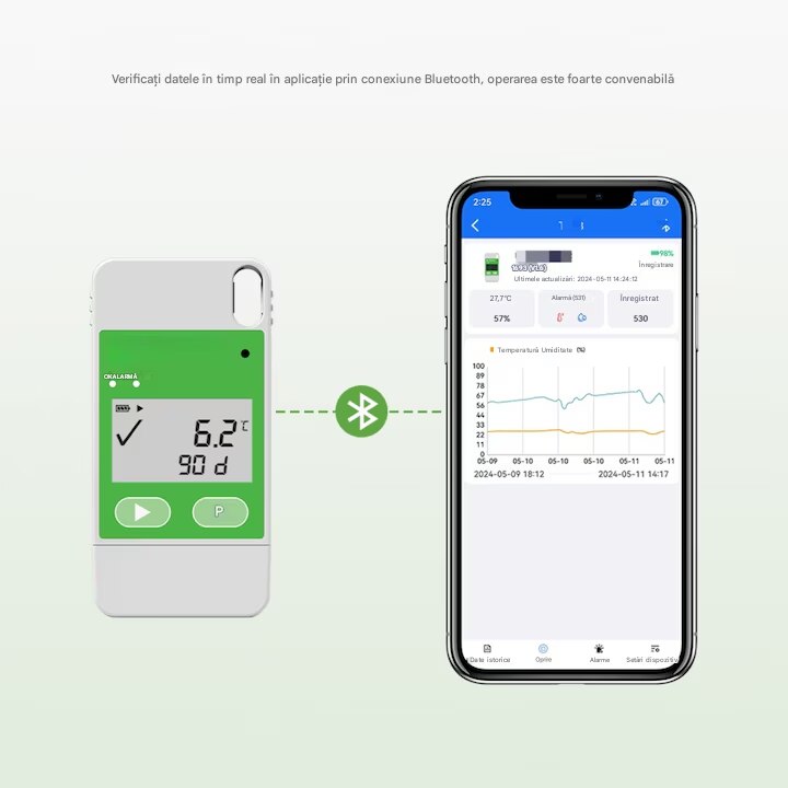 Termometru, Data Logger Bluetooth si USB Multi-Use cu LCD, Export PDF ...