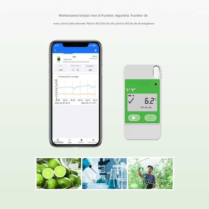 Termometru, Data Logger Bluetooth si USB Multi-Use cu LCD, Export PDF ...