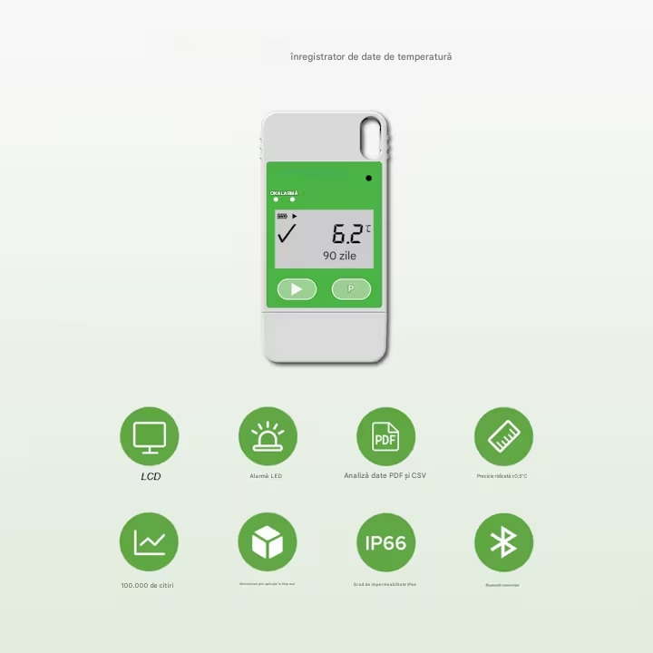 Termometru, Data Logger Bluetooth si USB Multi-Use cu LCD, Export PDF ...