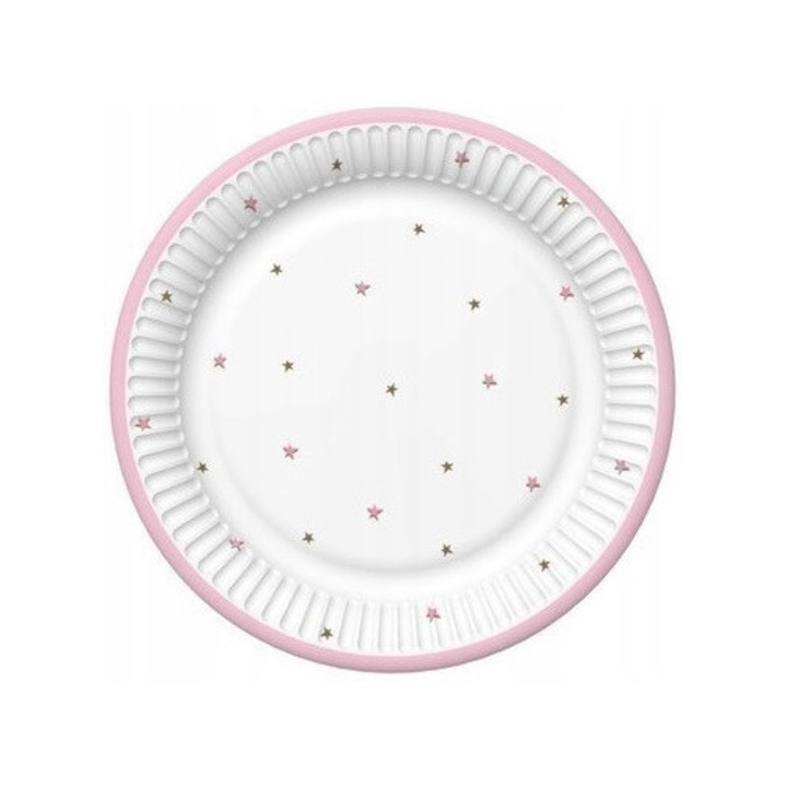 POL-MAK papírtányérok, 8 db-os készlet, 18 cm, rózsaszín, babaváró bulihoz