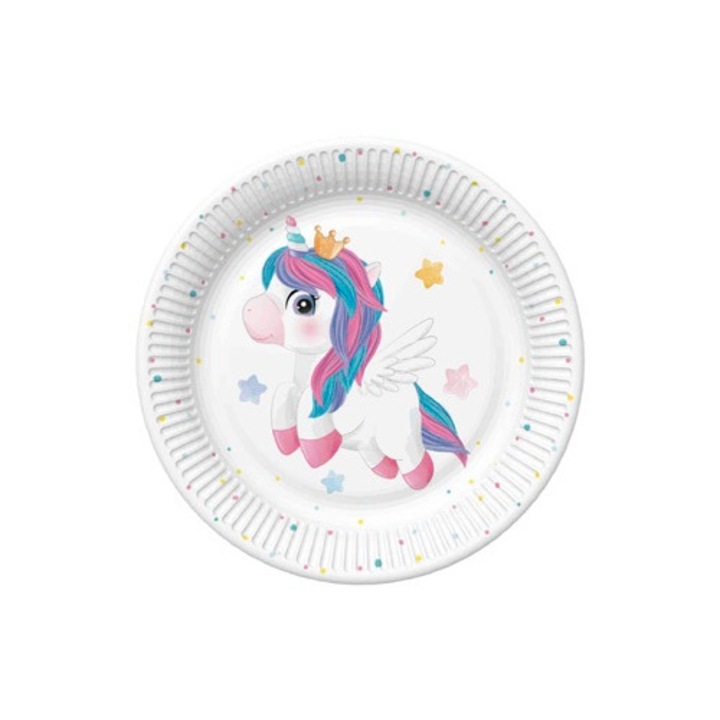 Unikornis papírtányérok, POL-MAK, 23 cm, 8 darab