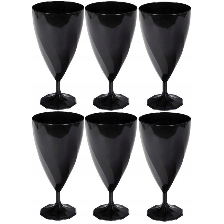 Set pahare de vin TAMIPOL, 6 bucati, plastic, 200 ml, negru