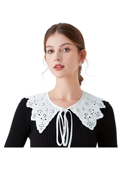 Guler detasabil, cu broderie, marime universala, alb