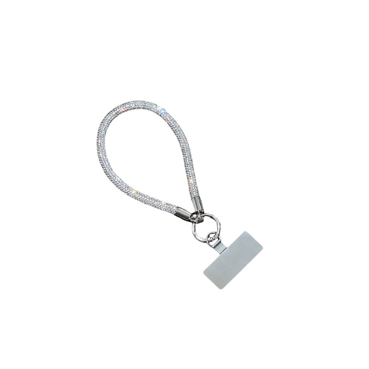 Snur pentru telefon mobil, incheietura mainii, snur complet cu diamant, lux de inalta calitate, pandantiv cu strasuri, snur scurt cu pandantiv la moda, lant pentru telefon mobil - argintiu