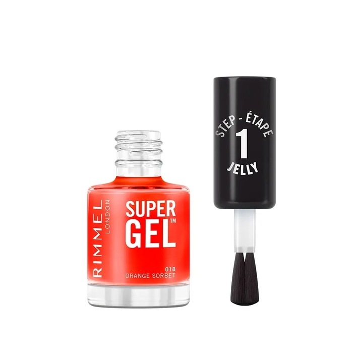Lac de unghii cu efect de gel, Rimmel London SUPER GEL, 18 orange sorbet, 12 ml