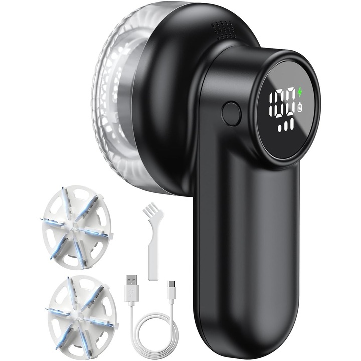 Aparat de Scame Oricean®, 3 viteze, cablu de incarcare Type-C inclus, perie de curatare, lama de rezerva, Negru