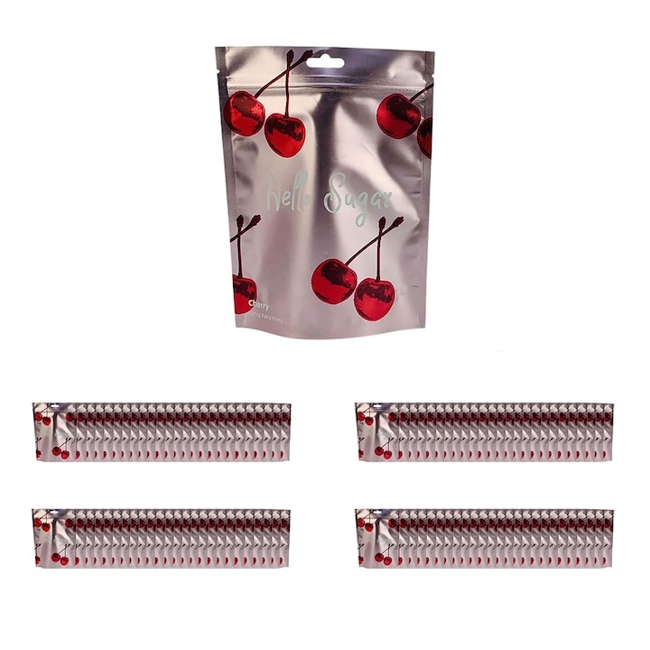 Pachet 100 x Vata De Zahar Pe Bat Premium Hello Sugar, Gata De Servit, Ambalata La Punga, Aroma De Cirese, 49 Grame