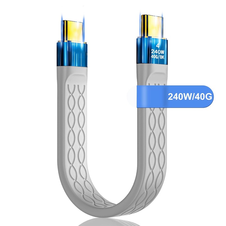 Cablu USB-C la USB-C, MingZhi®, Incarcare Ultra Rapida 240W PD, Potrivit pentru energie mobila, camera foto, unitate externa in stare solida, statie de andocare, MacBook, telefon mobil, gri