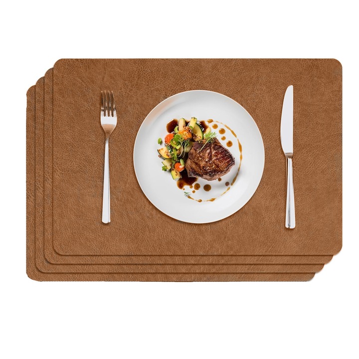 Set 4 suporturi de farfurie, Axroad Mall, piele ecologică, rezistente la căldură, maro închis, 43x30cm