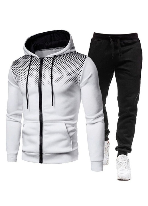 Trening barbatesc, 2 piese, alb, bumbac/poliester, elegant si confortabil
