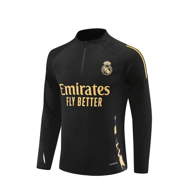 Tricou de fotbal cu maneca lunga, negru, poliester, negru, uscare rapida