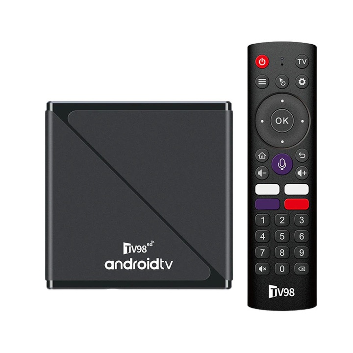 Médialejátszó, 8K Ultra HD, Android 14.0, 2.4G/5G Kétsávos Wi-Fi, 2GB RAM, 16GB ROM, USB 3.0, HDR10+, hangvezérlés, fekete