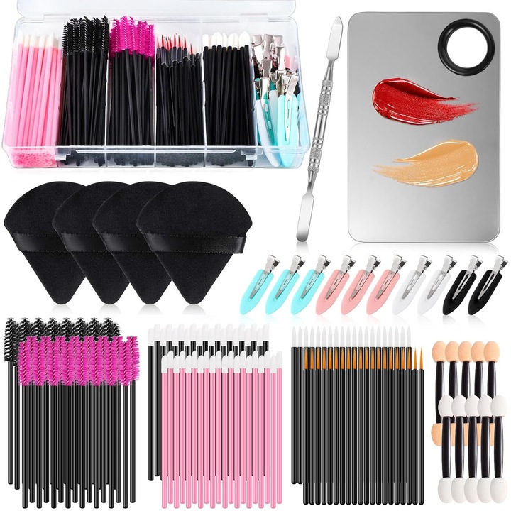 Set 275 Periute Mascara, Hggzeg, Pachet de 275 pensule de machiaj, Cu bureti de machiaj si pensula pentru eyeliner, Usoare si portabile, Pentru case individuale, saloane de Infrumusetare si alte ocazii de machiaj, Plastic, 21 x 10.7 x 3cm, Multicolor