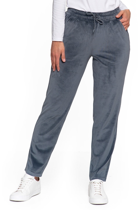 Дамски панталони Moraj, кадифе, висока талия, вталена кройка, син