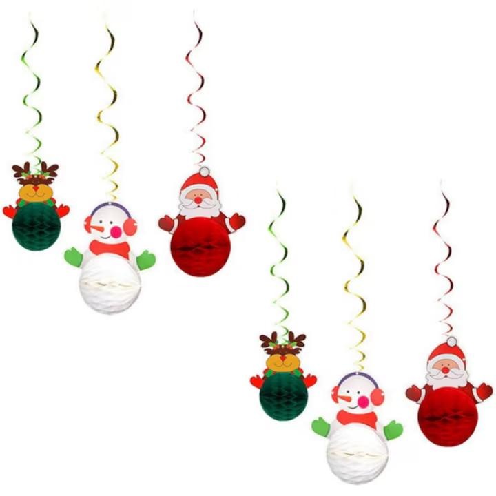 Set ornamente de Craciun 6 bucati, 17 x 15 cm, rezistente, Mos Craciun, caprioara, zapada