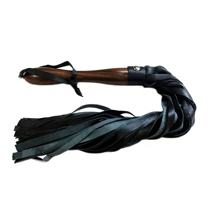 Rouge, Flogger din piele cu maner din lemn, Wooden handle leather flogger black