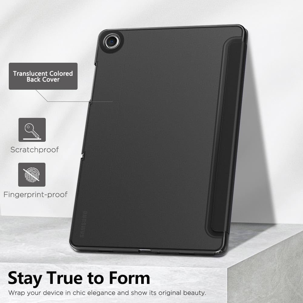 Husa DUOCUOLA pentru Galaxy Tab A9 Plus 11 inch 2023, husa protectoare subtire cu suport, spate translucid din PC rigid, compatibila cu modelele SM-X210, X216, X218, auto wake sleep, negru