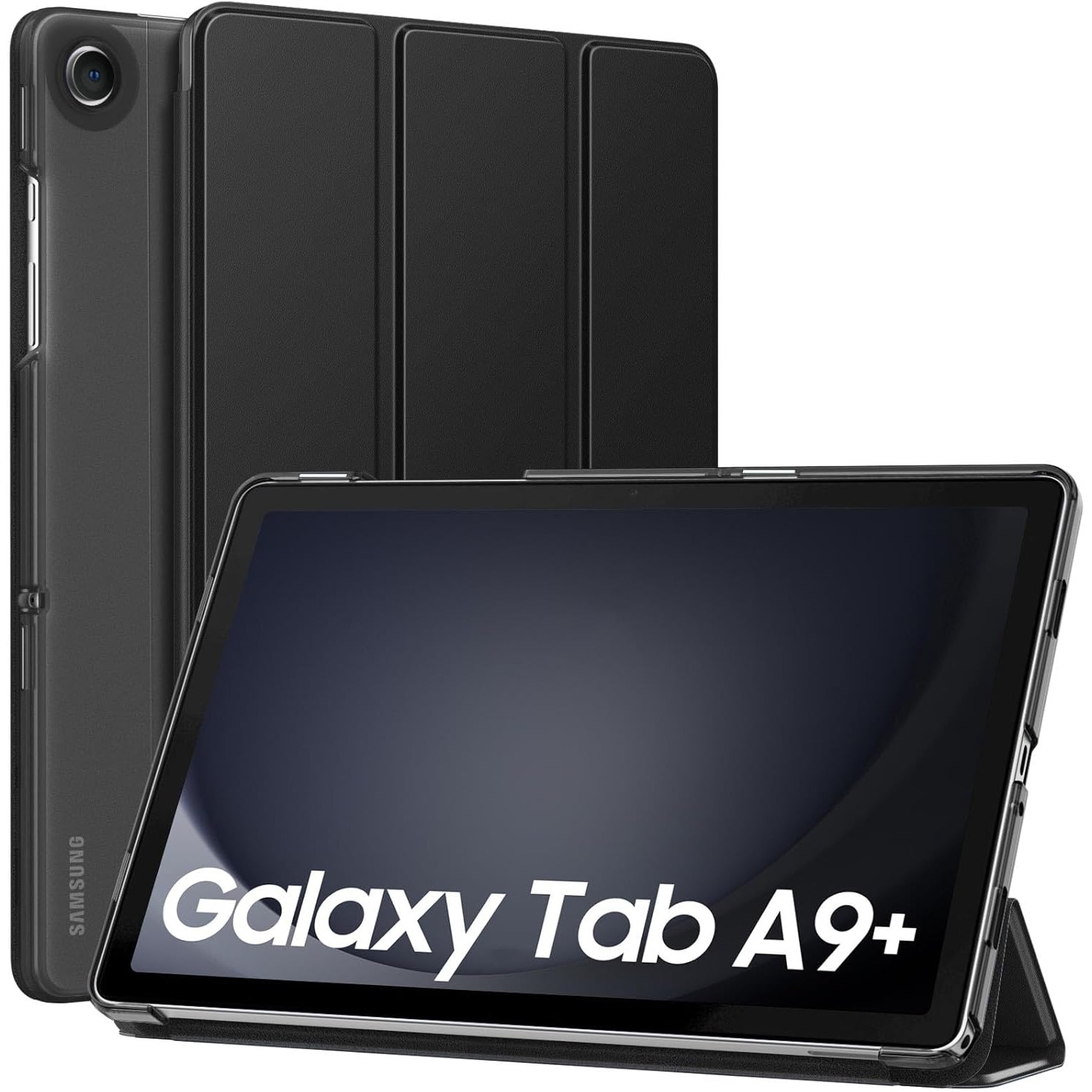 Husa DUOCUOLA pentru Galaxy Tab A9 Plus 11 inch 2023, husa protectoare subtire cu suport, spate translucid din PC rigid, compatibila cu modelele SM-X210, X216, X218, auto wake sleep, negru