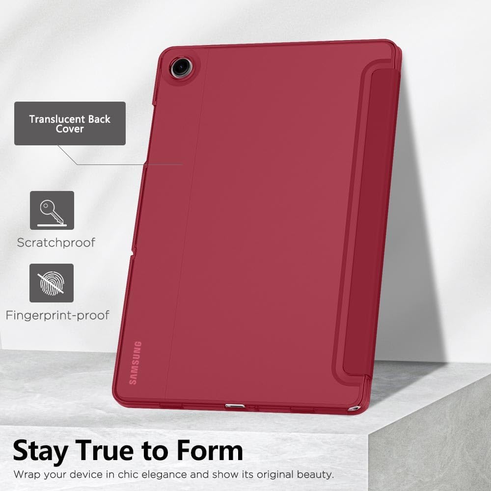 Husa DUOCUOLA pentru Galaxy Tab A9 Plus 11 inch 2023, husa protectoare subtire cu suport, spate translucid din PC rigid, compatibila cu modelele SM-X210, X216, X218, auto wake sleep, rosu vin