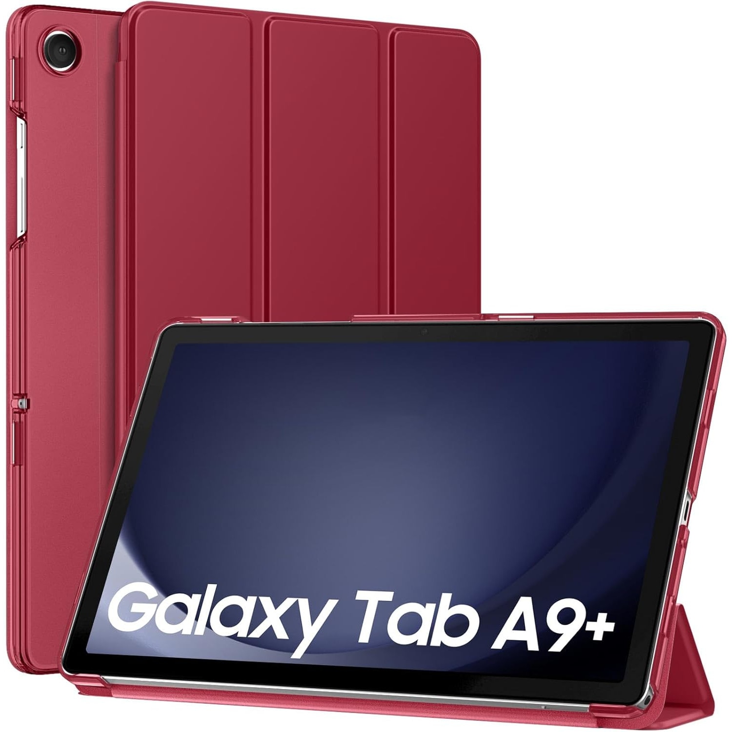 Husa DUOCUOLA pentru Galaxy Tab A9 Plus 11 inch 2023, husa protectoare subtire cu suport, spate translucid din PC rigid, compatibila cu modelele SM-X210, X216, X218, auto wake sleep, rosu vin