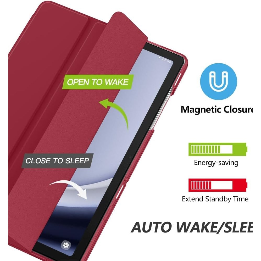 Husa DUOCUOLA pentru Galaxy Tab A9 Plus 11 inch 2023, husa protectoare subtire cu suport, spate translucid din PC rigid, compatibila cu modelele SM-X210, X216, X218, auto wake sleep, rosu vin