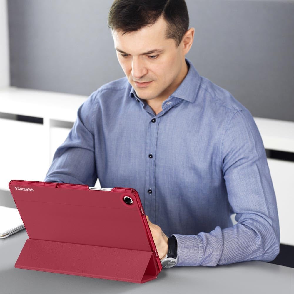 Husa DUOCUOLA pentru Galaxy Tab A9 Plus 11 inch 2023, husa protectoare subtire cu suport, spate translucid din PC rigid, compatibila cu modelele SM-X210, X216, X218, auto wake sleep, rosu vin
