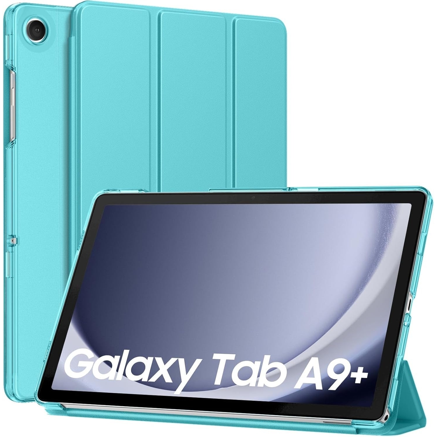 Husa DUOCUOLA pentru Galaxy Tab A9 Plus 11 inch 2023, husa protectoare subtire cu suport, spate translucid din PC rigid, compatibila cu modelele SM-X210, X216, X218, auto wake sleep, azuriu