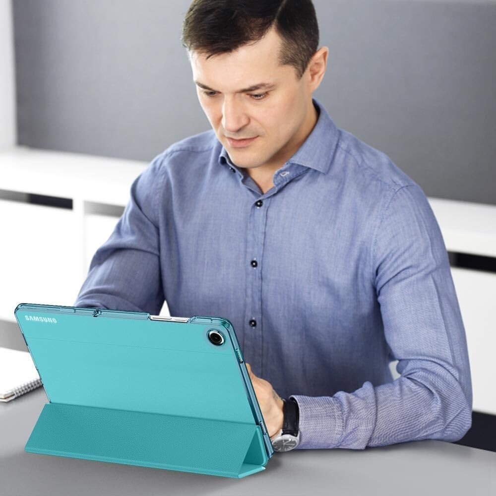Husa DUOCUOLA pentru Galaxy Tab A9 Plus 11 inch 2023, husa protectoare subtire cu suport, spate translucid din PC rigid, compatibila cu modelele SM-X210, X216, X218, auto wake sleep, azuriu