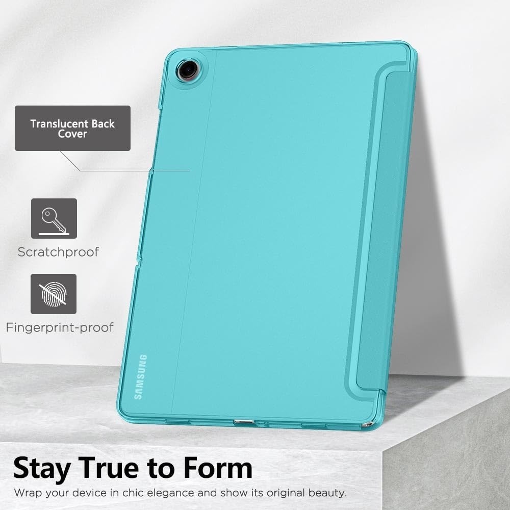 Husa DUOCUOLA pentru Galaxy Tab A9 Plus 11 inch 2023, husa protectoare subtire cu suport, spate translucid din PC rigid, compatibila cu modelele SM-X210, X216, X218, auto wake sleep, azuriu