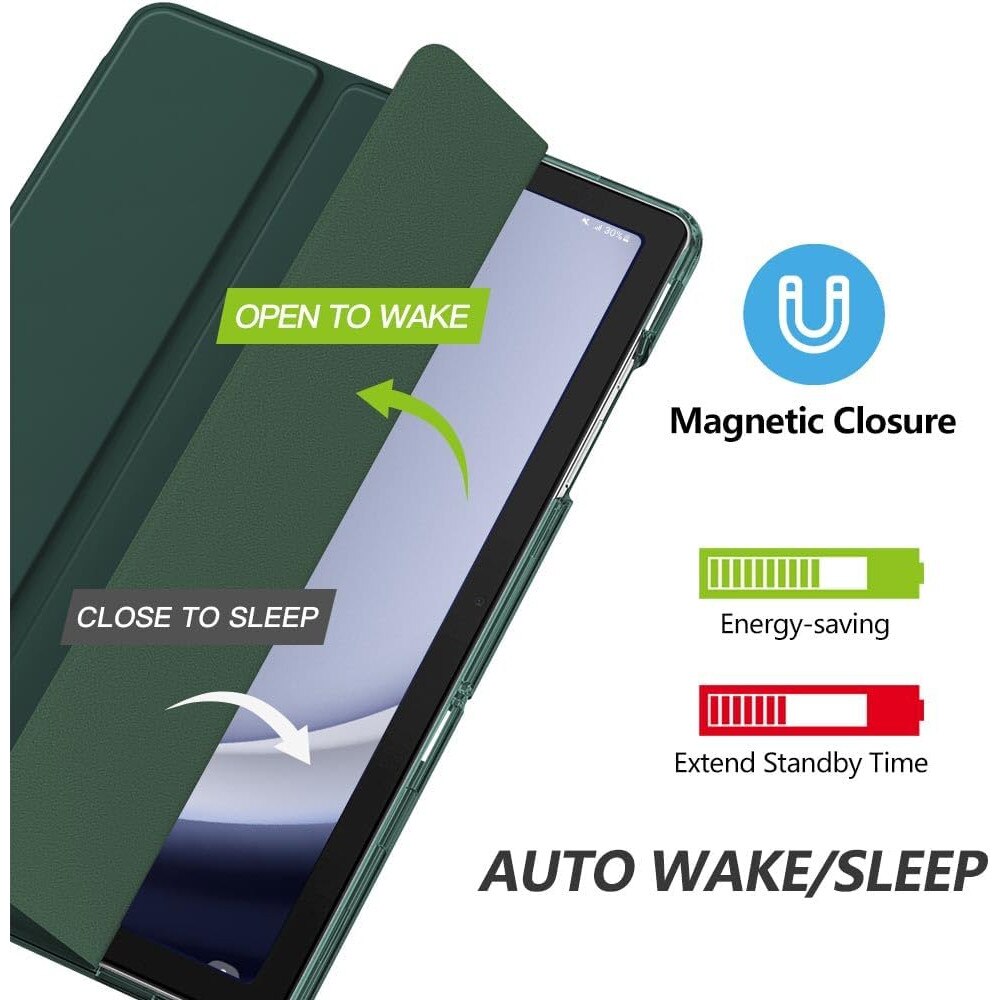 Husa DUOCUOLA pentru Galaxy Tab A9 Plus 11 inch 2023, husa protectoare subtire cu suport, spate translucid din PC rigid, compatibila cu modelele SM-X210, X216, X218, auto wake sleep, verde midnight