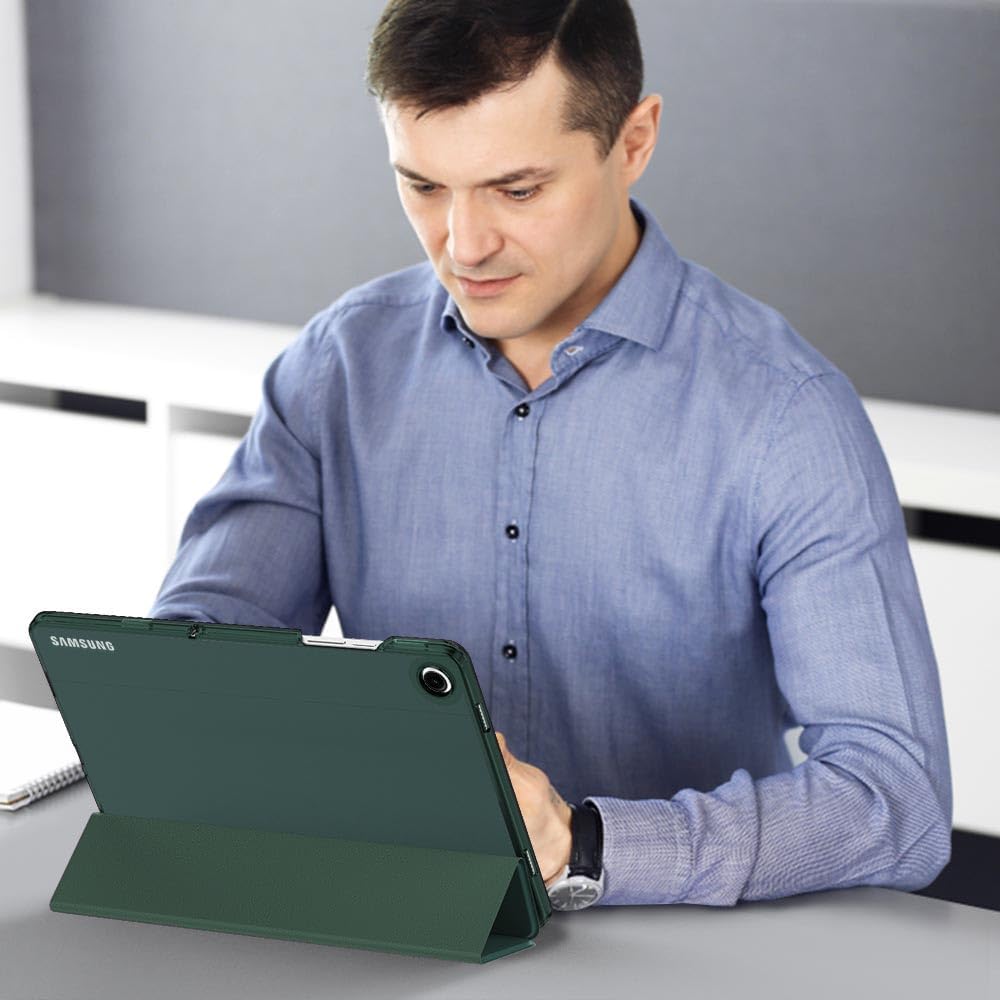 Husa DUOCUOLA pentru Galaxy Tab A9 Plus 11 inch 2023, husa protectoare subtire cu suport, spate translucid din PC rigid, compatibila cu modelele SM-X210, X216, X218, auto wake sleep, verde midnight