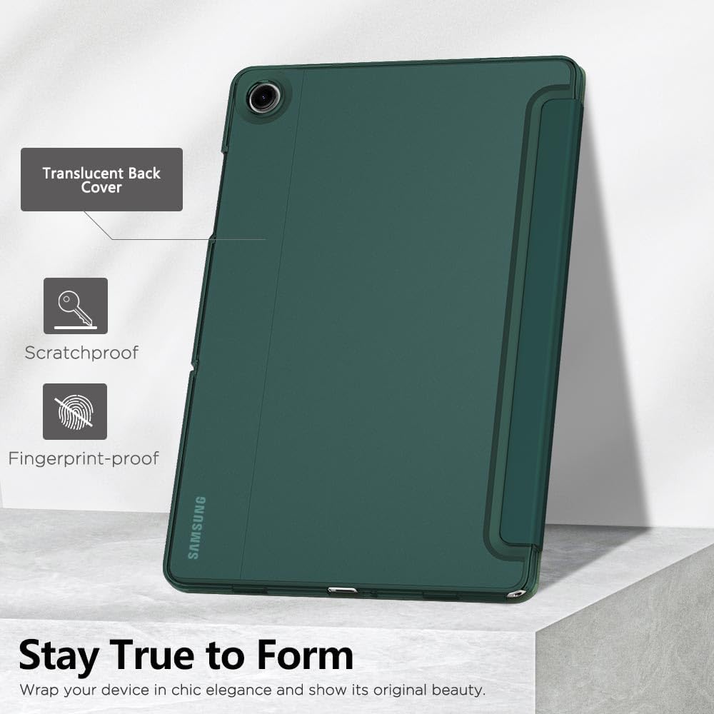 Husa DUOCUOLA pentru Galaxy Tab A9 Plus 11 inch 2023, husa protectoare subtire cu suport, spate translucid din PC rigid, compatibila cu modelele SM-X210, X216, X218, auto wake sleep, verde midnight