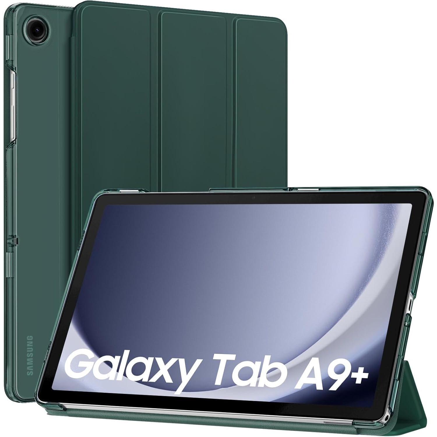 Husa DUOCUOLA pentru Galaxy Tab A9 Plus 11 inch 2023, husa protectoare subtire cu suport, spate translucid din PC rigid, compatibila cu modelele SM-X210, X216, X218, auto wake sleep, verde midnight