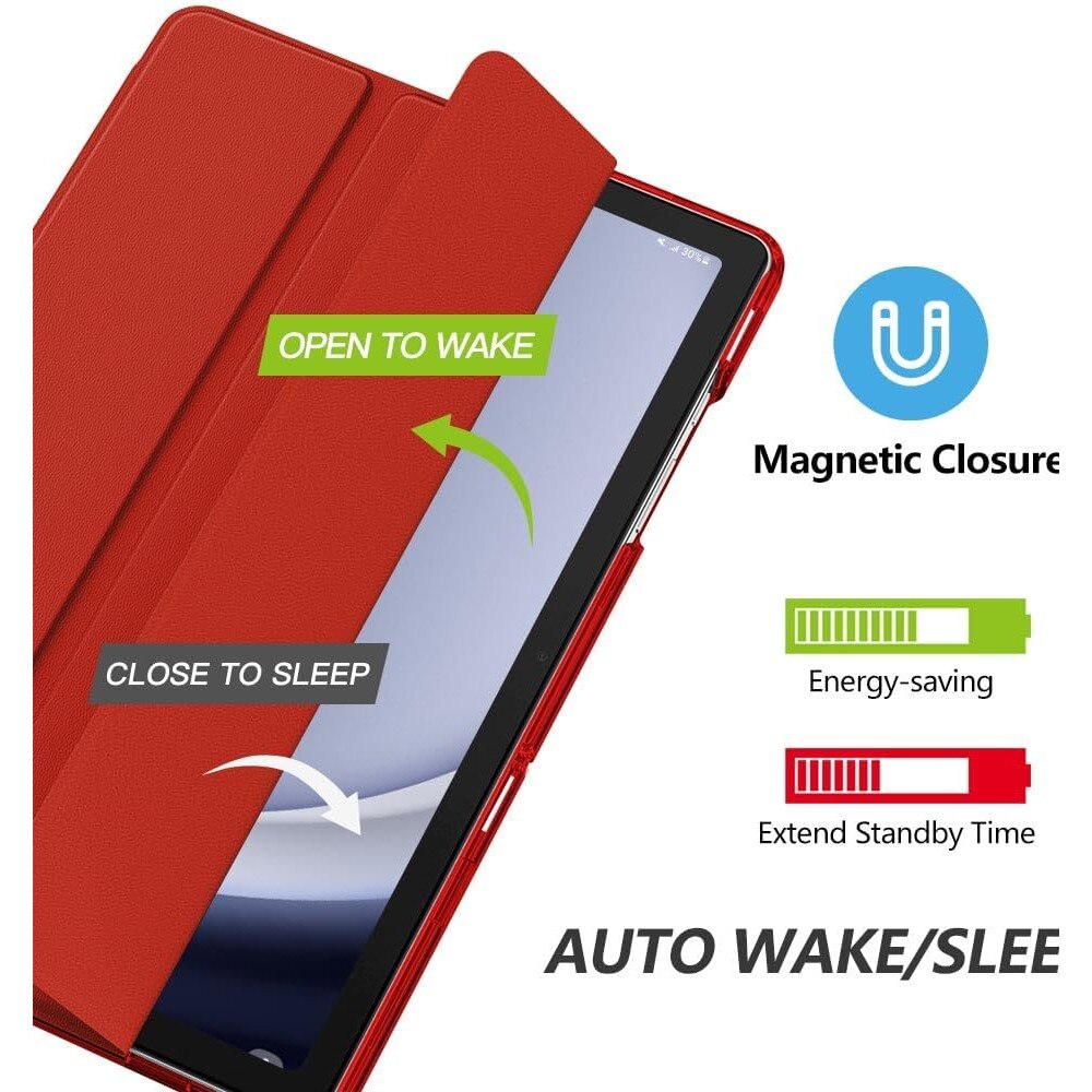 Husa DUOCUOLA pentru Galaxy Tab A9 Plus 11 inch 2023, husa protectoare subtire cu suport, spate translucid din PC rigid, compatibila cu modelele SM-X210, X216, X218, auto wake sleep, rosu