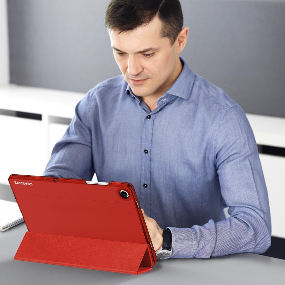 Husa DUOCUOLA pentru Galaxy Tab A9 Plus 11 inch 2023, husa protectoare subtire cu suport, spate translucid din PC rigid, compatibila cu modelele SM-X210, X216, X218, auto wake sleep, rosu