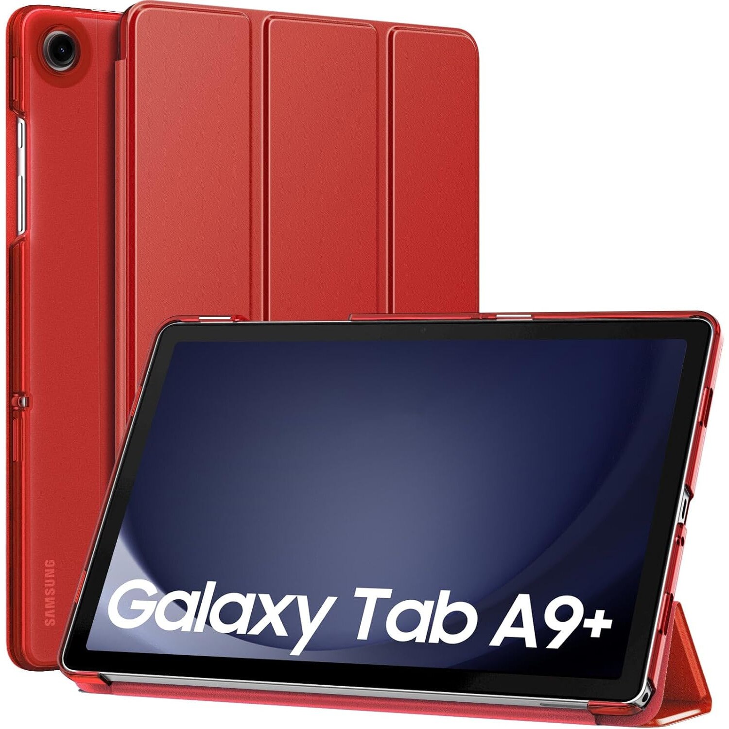 Husa DUOCUOLA pentru Galaxy Tab A9 Plus 11 inch 2023, husa protectoare subtire cu suport, spate translucid din PC rigid, compatibila cu modelele SM-X210, X216, X218, auto wake sleep, rosu
