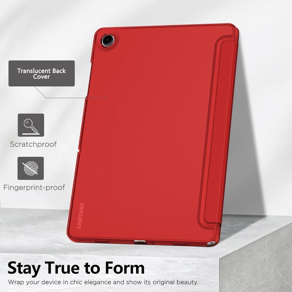 Husa DUOCUOLA pentru Galaxy Tab A9 Plus 11 inch 2023, husa protectoare subtire cu suport, spate translucid din PC rigid, compatibila cu modelele SM-X210, X216, X218, auto wake sleep, rosu