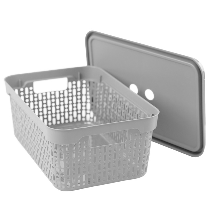 Cos De Baie, Edanti, Cu Capac, Pentru Bibelouri, Plastic, Gri, L