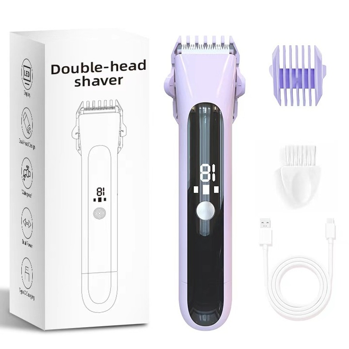 Epilator electric pentru femei, capete duble, mov, cu perie de curățare