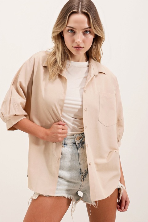 Női ingek, HiCCUP, poplin ing, laza szabású, krémszínű, pamut