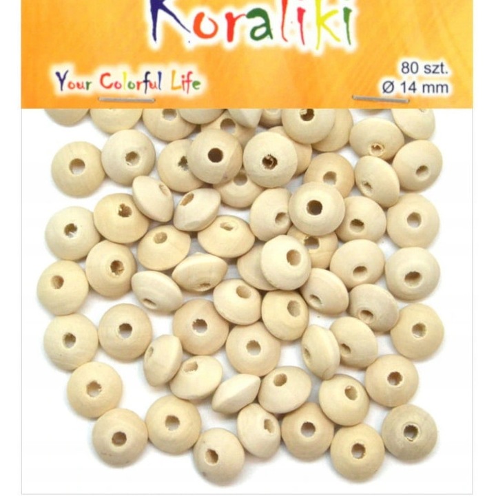 Set de 80 bucati margele plate din lemn, 14mm, ALIGA