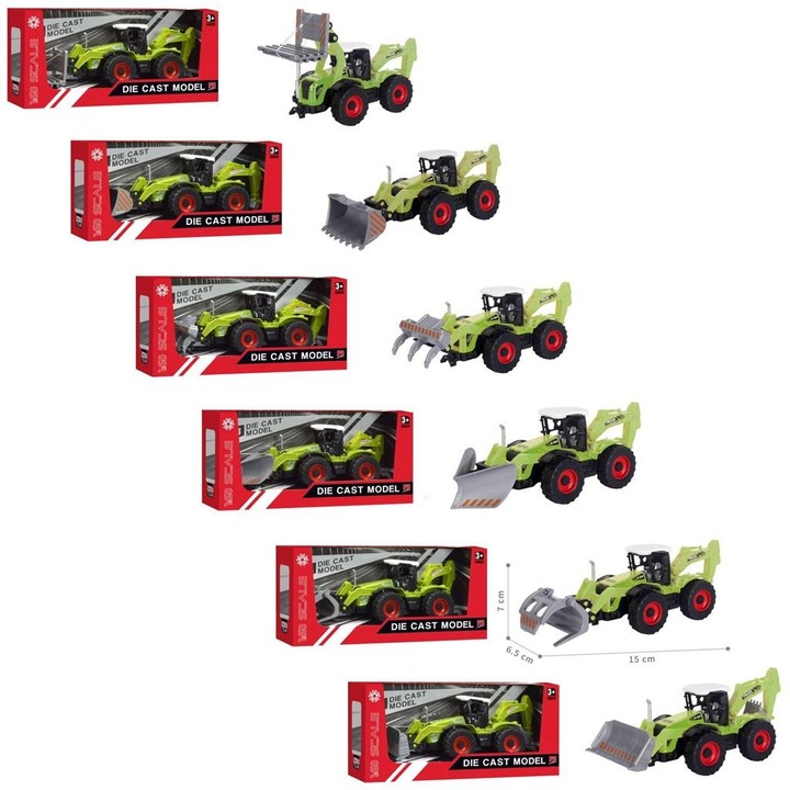 Model metalic vehicul de constructii Trifox MIX, jucarie die-cast din metal, pentru copii 3+, Multicolor, 6 modele