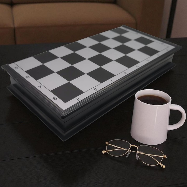 Комплект за шах, табла и дама от метал и пластмаса 27см VisionXXI 9618, с включени магнитни фигури, цар 5см, пешка 2.5см, пул 1.2см